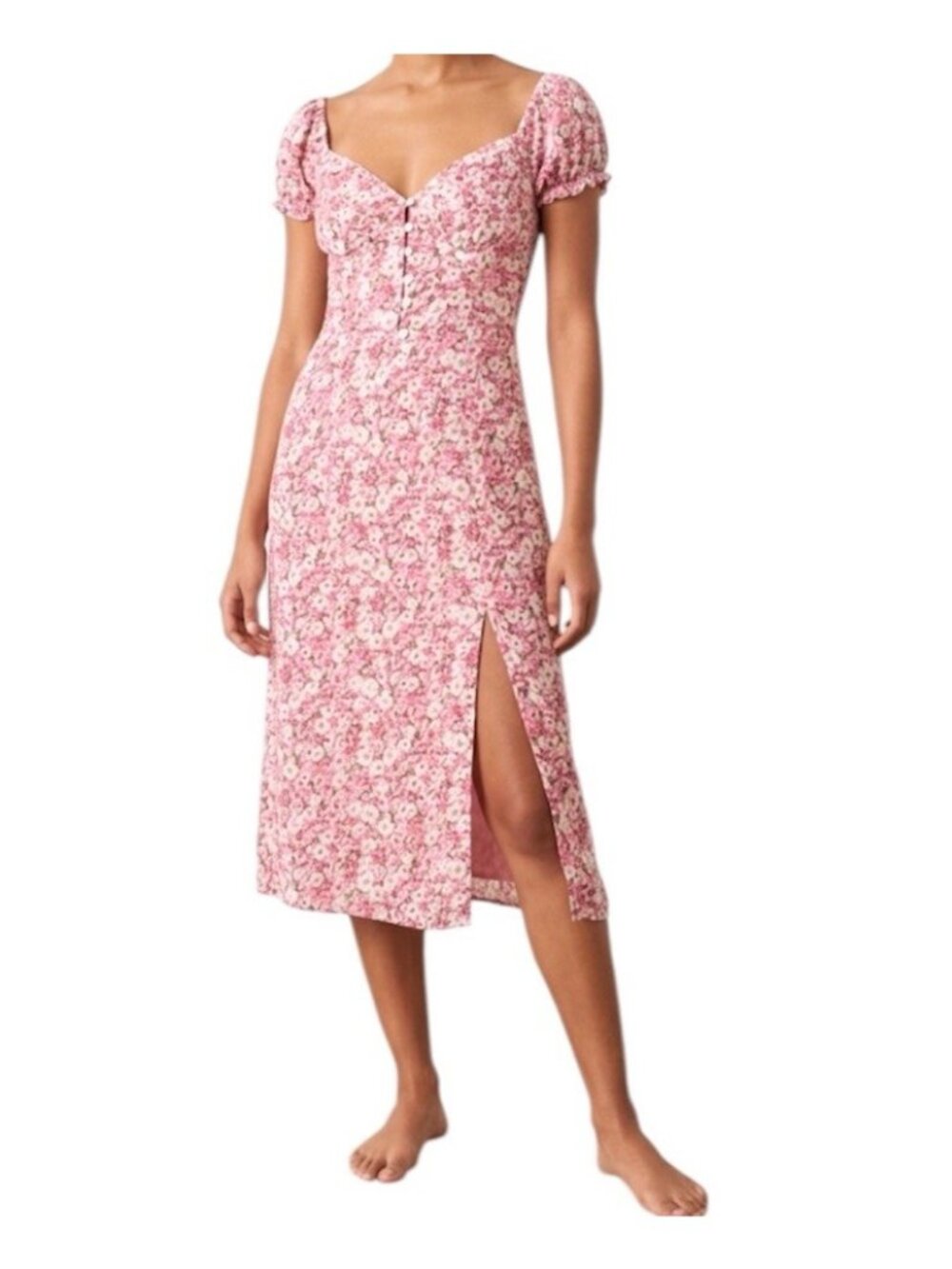 Hello Molly Pink Floral Barbiecore Romantic Cottage Side Slit Midi Dress Size 8